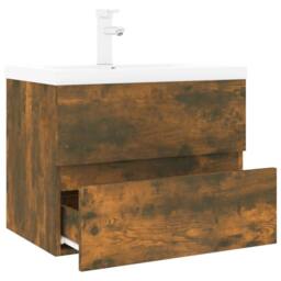 Berkfield Home Sink Cabinet with Built-in Basin Smoked Oak Engineered Wood in Brown