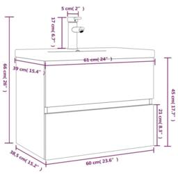 Berkfield Home Sink Cabinet with Built-in Basin Smoked Oak Engineered Wood in Brown - thumbnail 7