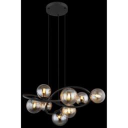 Netlighting Tuberius Globe Pendant Matt Black Amber Glass Shade 8x G9 3000K - thumbnail 4