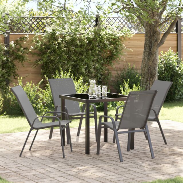 Berkfield Home 5 Piece Garden Dining Set - Grey Textilene & Steel - image 1