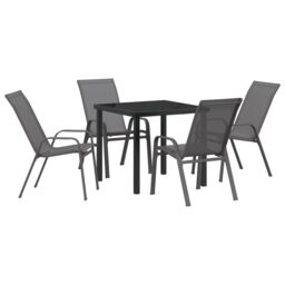 Berkfield Home 5 Piece Garden Dining Set - Grey Textilene & Steel - thumbnail 2
