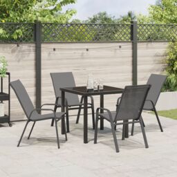 Berkfield Home 5 Piece Garden Dining Set - Grey Textilene & Steel - thumbnail 4