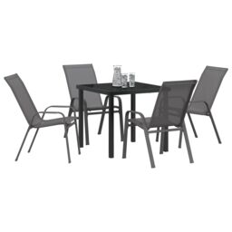 Berkfield Home 5 Piece Garden Dining Set - Grey Textilene & Steel - thumbnail 3