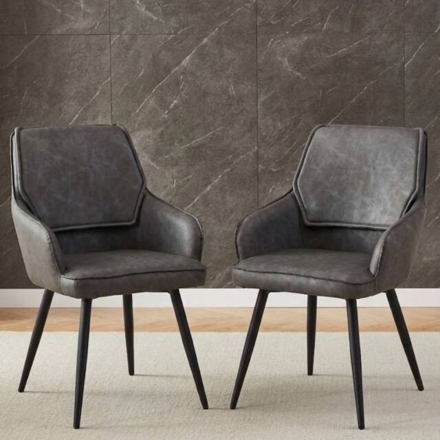 HOME LUXE INTERIOR Palermo Grey PU Leather Dining Chairs Set of 2 Black Legs - image 1