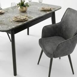 HOME LUXE INTERIOR Palermo Grey PU Leather Dining Chairs Set of 2 Black Legs - thumbnail 7
