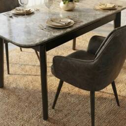 HOME LUXE INTERIOR Palermo Grey PU Leather Dining Chairs Set of 2 Black Legs - thumbnail 6
