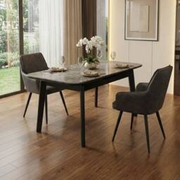 HOME LUXE INTERIOR Palermo Grey PU Leather Dining Chairs Set of 2 Black Legs - thumbnail 3