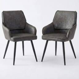 HOME LUXE INTERIOR Palermo Grey PU Leather Dining Chairs Set of 2 Black Legs - thumbnail 2