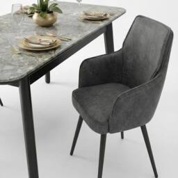 HOME LUXE INTERIOR Palermo Grey PU Leather Dining Chairs Set of 2 Black Legs - thumbnail 8