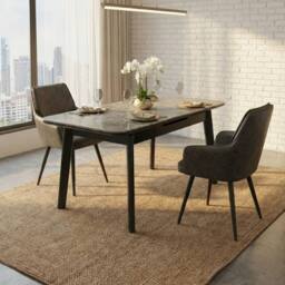 HOME LUXE INTERIOR Palermo Grey PU Leather Dining Chairs Set of 2 Black Legs - thumbnail 4