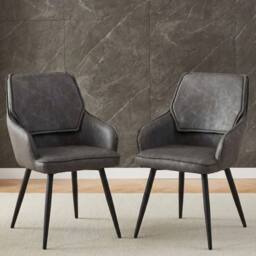 HOME LUXE INTERIOR Palermo Grey PU Leather Dining Chairs Set of 2 Black Legs