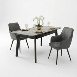 HOME LUXE INTERIOR Palermo Grey PU Leather Dining Chairs Set of 2 Black Legs - thumbnail 5