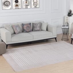 Livabliss Lustro-Modern Grey Blue Beige Off-White Striped Living Dining Bedroom Rug - Size: 120 cm x 170 cm - thumbnail 8