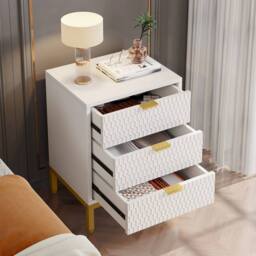 VOGREX White Nightstand, Tall Bedside Table with 3 Drawers for Bedroom - thumbnail 5