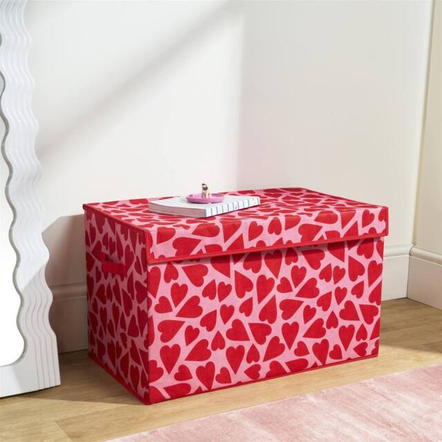 OHS Printed Foldable Fabric Storage Box Toy Organiser with Lid in Red - Size: Large - image 1