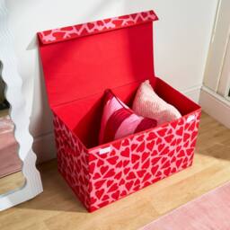 OHS Printed Foldable Fabric Storage Box Toy Organiser with Lid in Red - Size: Large - thumbnail 3