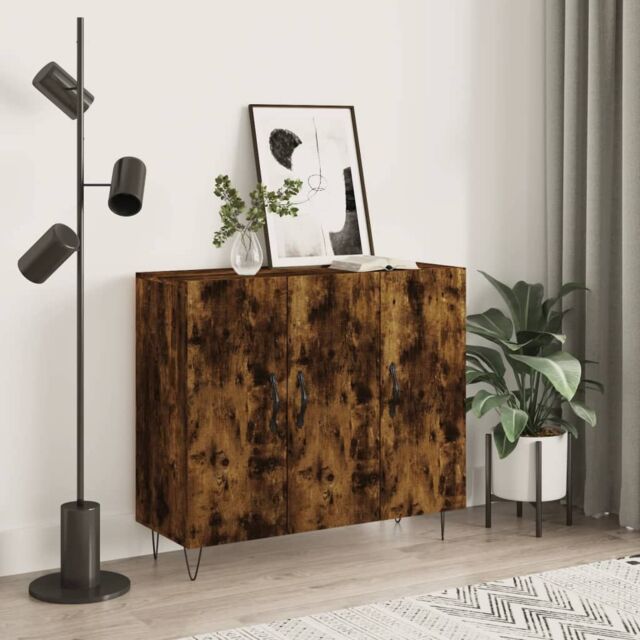 Berkfield Home Sideboard Smoked Oak 90x34x80 cm Engineered Wood in Brown - Size: 90 x 34 x 80 cm - image 1