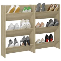 Berkfield Home Wall Shoe Cabinets 2 pcs Sonoma Oak 60x18x90 cm Engineered Wood in Tan - Size: 60 x 18 x 90 cm - thumbnail 1