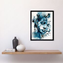 "Artery8 Wall Art Print Melody Muse a Musician's Vision in Midnight Blue Modern Watercolour Painting Art Framed in Black - Size: W12"" x H16""" - thumbnail 2