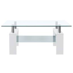 Berkfield Home Coffee Table White & Transparent 95x55x40 cm Tempered Glass - Size: 95 x 55 x 40 cm - thumbnail 2