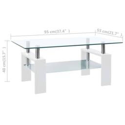 Berkfield Home Coffee Table White & Transparent 95x55x40 cm Tempered Glass - Size: 95 x 55 x 40 cm - thumbnail 6