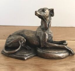 Animal Crackers Whippet Dog Figurine In Solid Cold Cast Bronze Designed By Harriet Glen, Quality Dog Lover Home Decoration - thumbnail 1