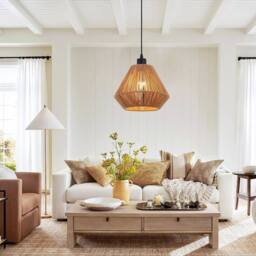 NIVOR 1 Lamp Farmhouse Boho Rattan Pendant Light Adjustable Chandelier E27 in Brown - thumbnail 7