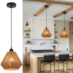 NIVOR 1 Lamp Farmhouse Boho Rattan Pendant Light Adjustable Chandelier E27 in Brown - thumbnail 1