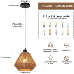 NIVOR 1 Lamp Farmhouse Boho Rattan Pendant Light Adjustable Chandelier E27 in Brown - thumbnail 2