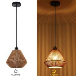 NIVOR 1 Lamp Farmhouse Boho Rattan Pendant Light Adjustable Chandelier E27 in Brown - thumbnail 3