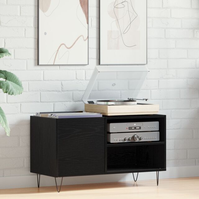 Berkfield Home Record Cabinet Black Oak 84, 5x38x48 cm Engineered Wood - Size: 5 x 38 x 48 cm - image 1