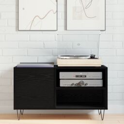 Berkfield Home Record Cabinet Black Oak 84, 5x38x48 cm Engineered Wood - Size: 5 x 38 x 48 cm - thumbnail 4