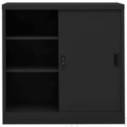 Berkfield Home Office Cabinet with Sliding Door Anthracite 90x40x90 cm Steel in Black - Size: 90 x 40 x 90 cm - thumbnail 3