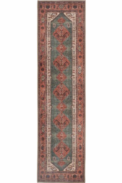 Kukoon Terracotta Traditonal Distressed Hallway Runner Rug Non Slip & Washable in Fawn - Size: 80 cm x 300 cm - image 1