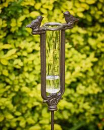 Dibor Cast Iron Bird Standing Rain Gauge Garden Ornament in Brown