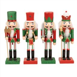 Shatchi 25cm Red Green Wooden Nutcrackers Soldiers King Drummer Christmas Ornament 4pcs Set