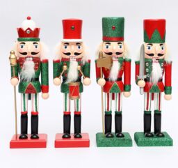 Shatchi 25cm Red Green Wooden Nutcrackers Soldiers King Drummer Christmas Ornament 4pcs Set - thumbnail 2