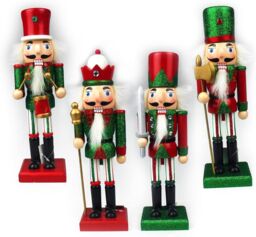 Shatchi 25cm Red Green Wooden Nutcrackers Soldiers King Drummer Christmas Ornament 4pcs Set - thumbnail 3