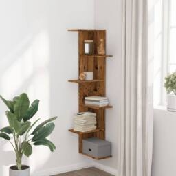 Berkfield Home Wall Corner Shelf Old Wood 36.5x36.5x140 cm Engineered Wood in Brown - thumbnail 3