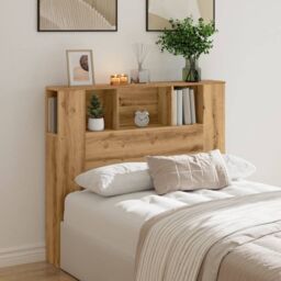 Berkfield Home Headboard Cabinet Artisan Oak 120x19x104.5 cm Engineered Wood in Brown - thumbnail 3