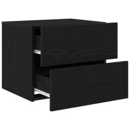 Berkfield Home Bedside Cabinet with LED Wall-Mounted Black Oak 50x39x41 cm - Size: 50 x 39 x 41 cm - thumbnail 5