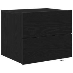Berkfield Home Bedside Cabinet with LED Wall-Mounted Black Oak 50x39x41 cm - Size: 50 x 39 x 41 cm - thumbnail 2