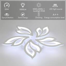 FLAVORA White Frame LED Modern Living Room Chandelier - thumbnail 6