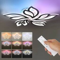 FLAVORA White Frame LED Modern Living Room Chandelier - thumbnail 4