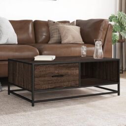 Berkfield Home Coffee Table Brown Oak 90x57x35 cm Engineered Wood & Metal - Size: 90 x 57 x 35 cm - thumbnail 1