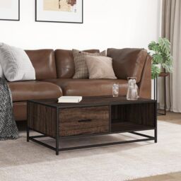 Berkfield Home Coffee Table Brown Oak 90x57x35 cm Engineered Wood & Metal - Size: 90 x 57 x 35 cm - thumbnail 3