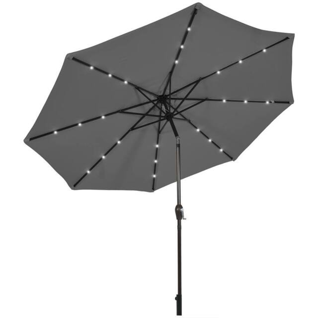 Gymax 3m Solar Powered LED Lighted Patio Umbrella Tilting Market Umbrella in Grey - image 1
