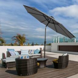 Gymax 3m Solar Powered LED Lighted Patio Umbrella Tilting Market Umbrella in Grey - thumbnail 8