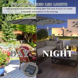 Gymax 3m Solar Powered LED Lighted Patio Umbrella Tilting Market Umbrella in Grey - thumbnail 2