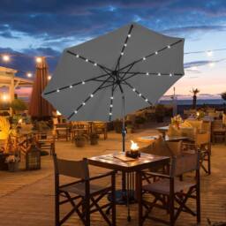 Gymax 3m Solar Powered LED Lighted Patio Umbrella Tilting Market Umbrella in Grey - thumbnail 4